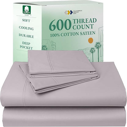 CALIFORNIA DESIGN DEN 5-Star Hotel 600 Thread Count 100% Cotton Sheets Set - Soft & Smooth Queen Sheet Set with Deep Pockets, Quality Beats Egyptian Cotton Claims (Lavender)