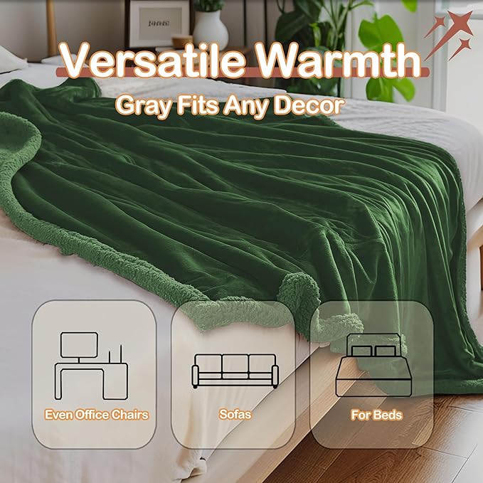 Heated Blanket Full Size Electric Blanket 72" x 84" with 5 Levels Heating & 10Hs Auto Off, Silky Microplush Flannel & Warm Sherpa Fabric, Machine Washable, Great Christmas Birthday Gifts, Green