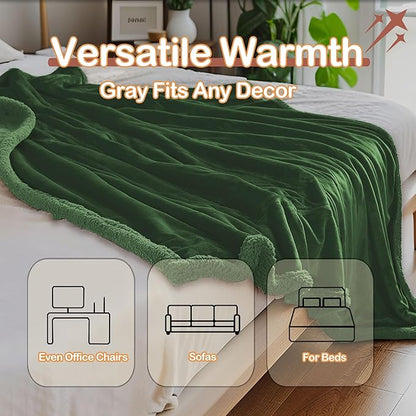 Heated Blanket Full Size Electric Blanket 72" x 84" with 5 Levels Heating & 10Hs Auto Off, Silky Microplush Flannel & Warm Sherpa Fabric, Machine Washable, Great Christmas Birthday Gifts, Green
