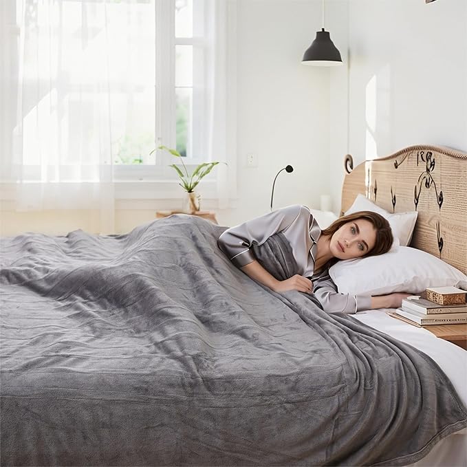 Electric Heated Blanket 72"x84" Full Size Flannel Heated Blanket, Cozy & Warm for All Night, 5 Heat Settings & 10 Hours Auto Off, Machine Washable, Light Grey