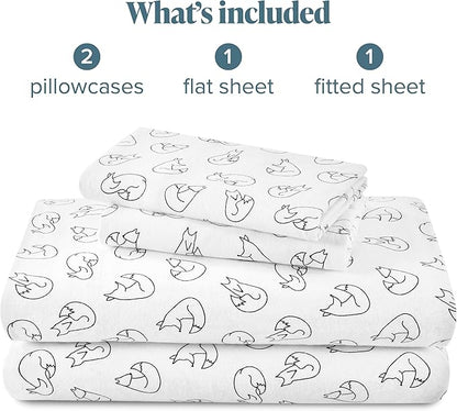 Bare Home Flannel Sheet Set Prints, 100% Cotton, Velvety Soft Heavyweight - Double Brushed Flannel for Extra Softness & Comfort - Deep Pocket - Bed Sheets (King, Feelin' Foxy)