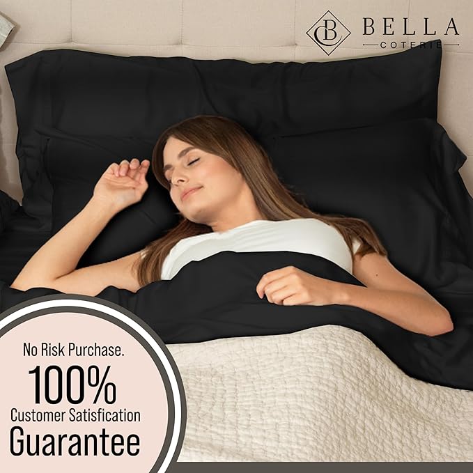 Bella Coterie Luxury Bamboo Viscose Twin Size Sheet Set | 100% Organically Grown | Ultra Soft | Cooling for Hot Sleepers | 18" Deep Pocket [Black]
