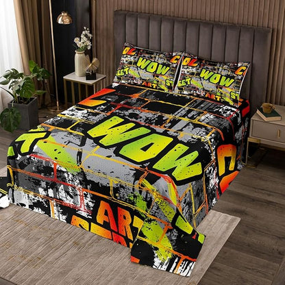 Erosebridal Graffiti Bedspread King, Hip Hop Bedding Set Hippie Quilted for Child Teens Girls Boys, Street Art Decorations 3 Pieces Coverlet Set, (Watercolor)