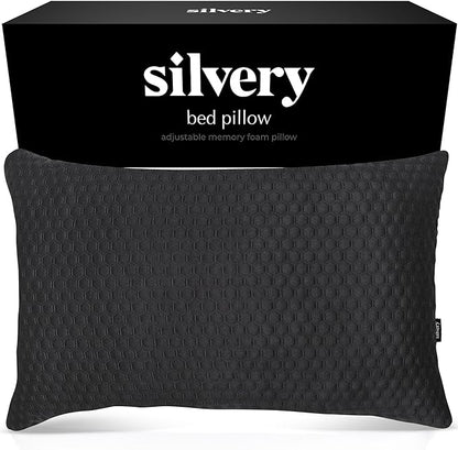 Silvery Memory Foam Bed Pillow - Patent-Pending Self-Cleaning Technology™ for Hygienic Sleep - Cooling Hypoallergenic Adjustable Pillows for Side, Back & Stomach Sleepers