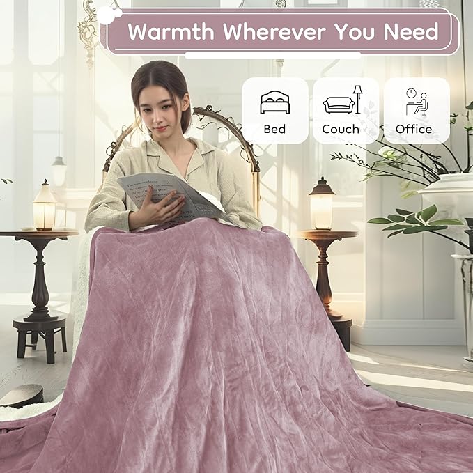 Electric Heated Blanket Full Size - 72"x84", Soft Flannel Heating Blanket, 10 Heating Levels, 1-12 H Auto Shut Off, Breathable Warm and Washable for Bed, Purple