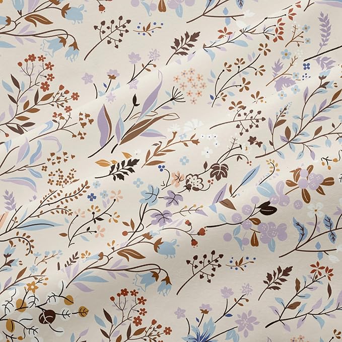 Floral Duvet Cover Queen Size Beige Striped Bedding Set with Purple Flowers 3 Pieces Kids Boys Girls Botanical Garden Style Stripe Reversible Fall Soft Microfiber Duvet Cover Set