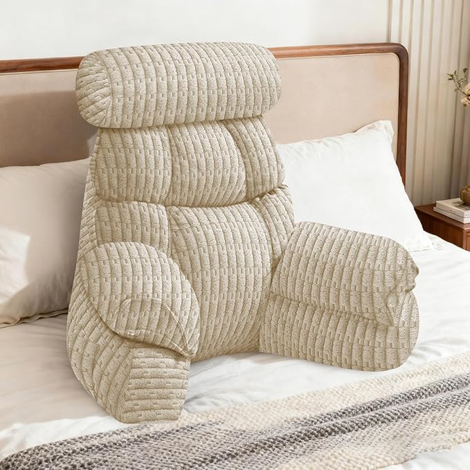FXXUDVNIIN Back Pillow for Bed Sitting Up: Reading Pillow with 9.4" Height Armrest-Bed Pillow for Sitting up & TV Pillows for, Play Games, Working & Relaxing, Comfort Support for TV/Reading