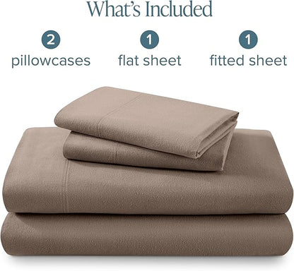 Bare Home Flannel Sheet Set 100% Cotton, Velvety Soft Heavyweight - Double Brushed Flannel - Deep Pocket (California King, Taupe)