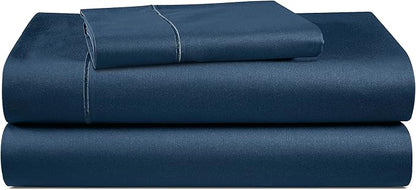 LANE LINEN 100% Egyptian Cotton Bed Sheets Twin Size, Long Staple Mercerized Cotton Bedding Sheets, Luxury Hotel Like Thick 15 inch Deep Pocket Sheets Set, Reinforced French Seams - Estate Blue