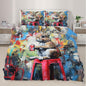 Rabbit Duvet Cover Twin Street Graffiti Rabbit Bedding Set 2 Piece for Kids Bedroom Fun Animal Comforter Cover with Zipper Ties & 1 Pillowcases