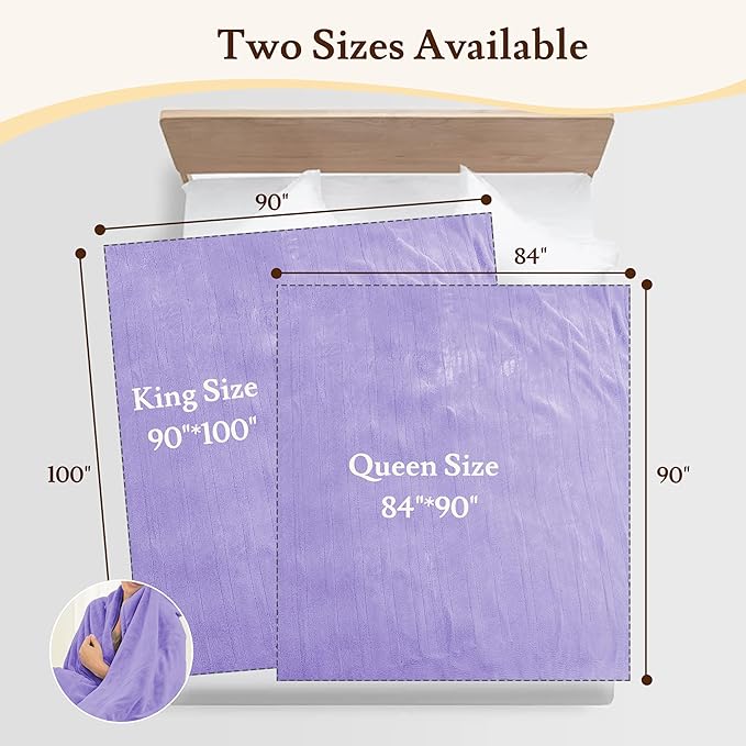 Electric Heated Blanket 90"x100" King Size - 4 Heat Settings & Dual Controllers, 10H Auto Shut Off, Ultra-Soft Coral Fleece Heated Blanket with Overheat Protection, Light Purple