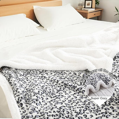 Electric Heated Blanket Full Size 72"×84" with 6 Heating Levels & 10Hs Auto Off, Heating Blanket Double Sided Plush Sherpa, Fast Heating, Machine Washable for Christmas Gift Leopard Print Blue & White