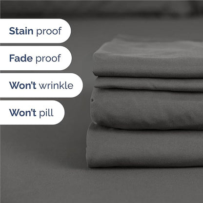 Twin XL 4 Piece Sheet Set - Comfy Breathable & Cooling - Ultra-Soft Hotel Luxury Bedding Set w/ 8-16 Inch Deep Pockets - 1 Flat & 1 Fitted Sheet & 2 Pillowcases - Wrinkle Free & Easy Care - Charcoal