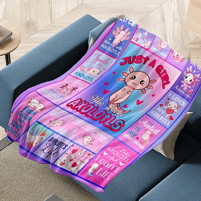 Just A Girl Who Loves Axolotls Blanket for Girls Kids, Cute Axolotls Gifts for Girls, Axolotls Themed Gifts, Axolotls Lover Gifts, Axolotls Gifts for Birthday Christmas, Axolotls Blanket 60" X 50"