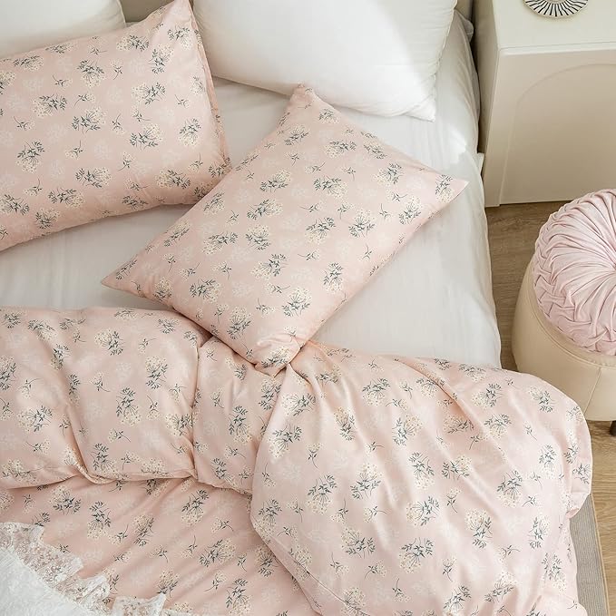 Duvet Cover Queen Flower, 100% Brushed Microfiber Chic Floral Bedding Set 3 Pieces Queen Duvet for All Seasons, 1 Duvet Cover and 2 Pillowcases with Zipper Closure (Floral, Queen)