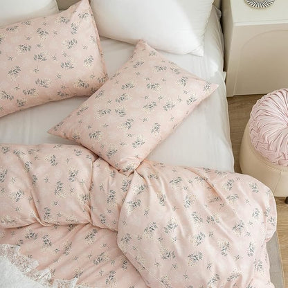 Duvet Cover Queen Flower, 100% Brushed Microfiber Chic Floral Bedding Set 3 Pieces Queen Duvet for All Seasons, 1 Duvet Cover and 2 Pillowcases with Zipper Closure (Floral, Queen)