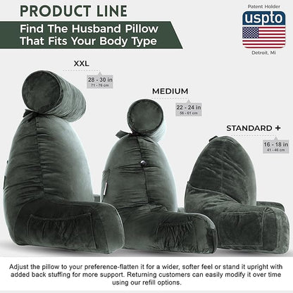 Husband Pillow XXL – Reading Pillow Bed Chair with Arms & Back Support – Dark Green - Back Pillow for Beds Sitting Up – Bed Rest Arm Pillow – Comfy Reading Pillow for Adults