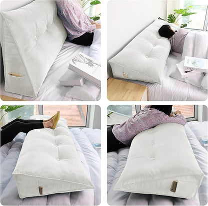 WOWMAX Triangular Headboard Pillow Bed Wedge Pillow for Headboard Large Bolster Pillow for Bed Wedge Pillow Headboard Daybed Pillows with Removable Cover, Velvet(100% Cotton), White, California King