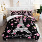 Eiffel Tower Comforter Set Queen Size Girls Pink Rose Paris Bedding Set Romantic Theme Decor Adult Women Couple Quilted Bed Set with 1 Comforter and 2 Pillowcases