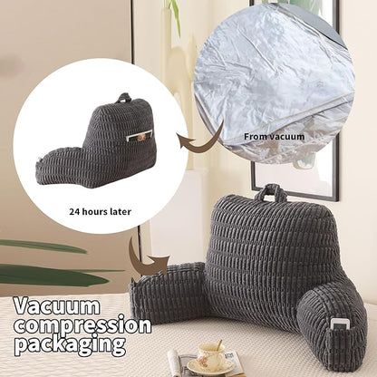 Reading Pillow for Sitting in Bed, Large Backrest Reading Pillow with Arm Rest,Back-Rest Support Cushion for Sit Up on Couch, Sofa, and Floor, Dorm Essentials (Grey Corduroy, Large(19"))
