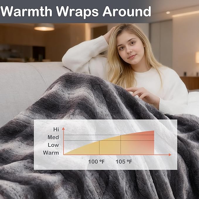 Electric Heated Blanket Throw Size 50" x 60", Super Cozy Warmth Soft with 4 Heating Levels & 4 Hours Auto Off, Plush Faux Fur & Sherpa, Machine Washable, Home Office Use, Gray White
