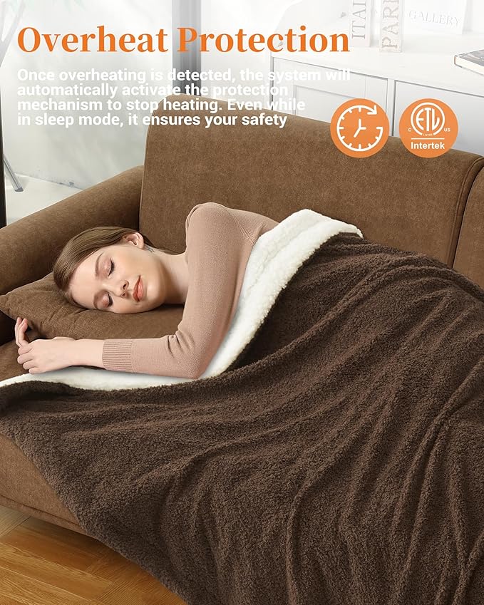 GarveeHome Heated Blanket Queen Size, Electric Blanket Dual Control Soft Double Sherpa with 4 Heating Levels & 10H Auto Off, Over-Heat Protection, Machine Washable, ETL Certification, Brown 84"x90"