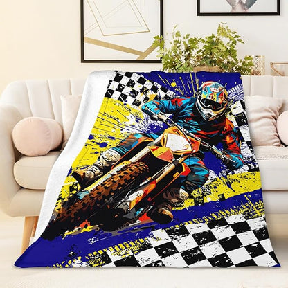 Blanket for Boys, Dirt Bike Throw Blanket Gifts for Kids Teens, 50"x60" Cool Flannel Motorcycle Blankets Gift for Son Cars Lovers Lightweight Throws for Couch Sofa Bed Decor