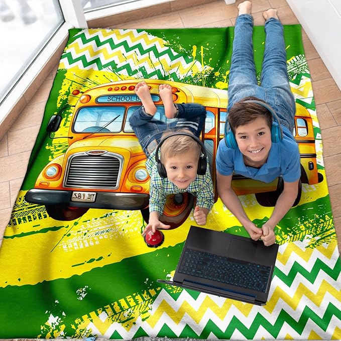 Blanket for Boys, School Bus Throw Blanket Gifts for Kids Boys Age 4-6, 40"x50" Cute Flannel Blankets Gift for Son Cars Lovers Lightweight Throws for Couch Sofa Bed Decor