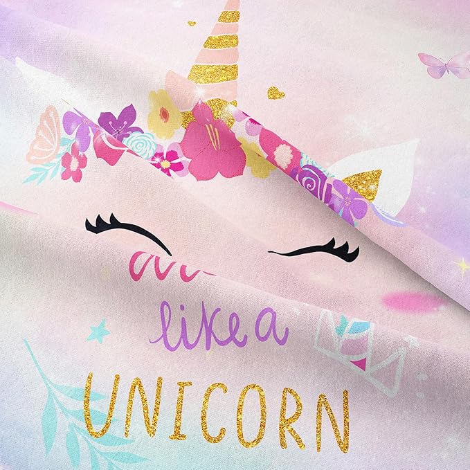 Bodhi Girls Unicorn Bedding Twin,Twin Bedding Sets for Girls with Butterfly and Flowers,Kids Unicorn Comforter Sets 5 Piece
