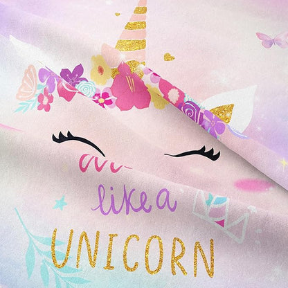 Bodhi Girls Unicorn Bedding Twin,Twin Bedding Sets for Girls with Butterfly and Flowers,Kids Unicorn Comforter Sets 5 Piece