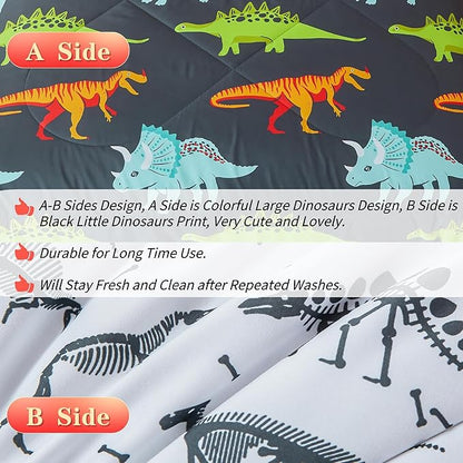 RYNGHIPY Dinosaur Bedding Set - Twin Size Kids Comforter Set for Boys & Girls - Soft, Breathable, Cute Dinosaur Bed Set for All Season (Black, Twin)