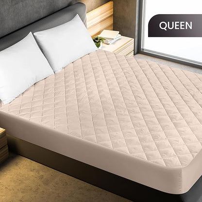 Utopia Bedding Quilted Fitted Mattress Pad, Queen Size, Elastic Fitted Mattress Topper Protector and Cover with Deep Pocket Stretches up to 16 Inches, Machine Washable (Beige)