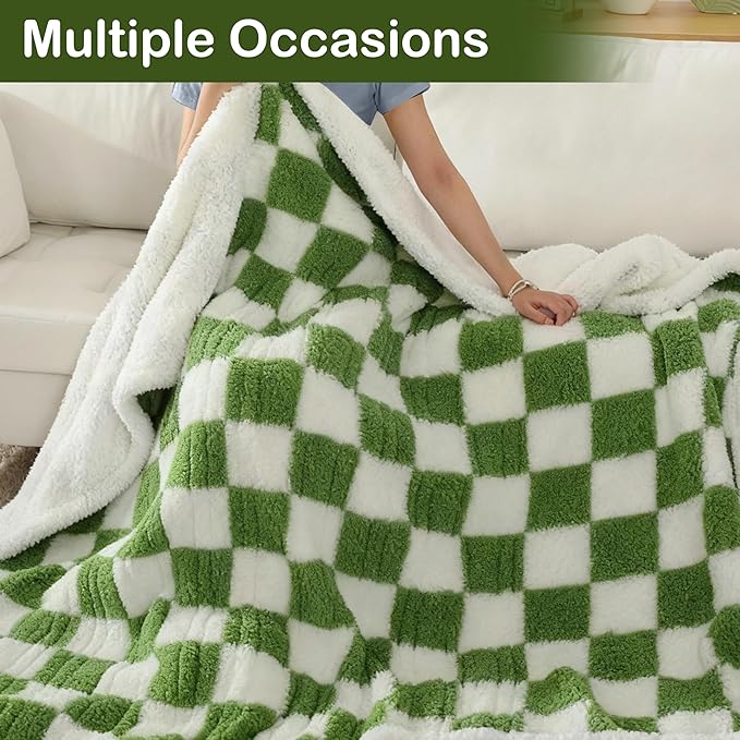 Electric Heated Blanket Full Size 72"×84" with 6 Heating Levels & 1-10Hs Auto Off, Checkered Plaid Heating Blanket Double Sided Sherpa, Fast Heating, Machine Washable for Christmas Gift Light Green