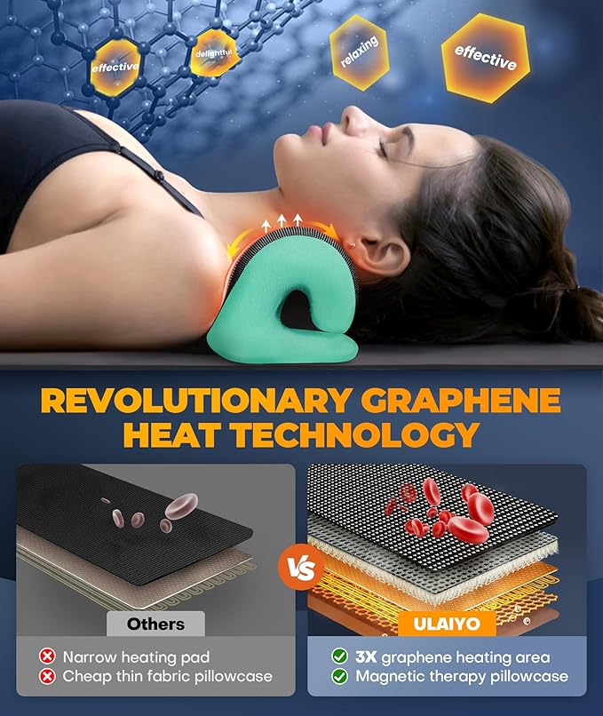 Graphene Magnetic Neck Stretcher for Deeper Pain Relief, Instant Heating Pad Cervical Traction Device Pillow, Neck Cloud for TMJ Tension Muscle Migraine, Christmas Gifts for Women, Mom, Men(Green)
