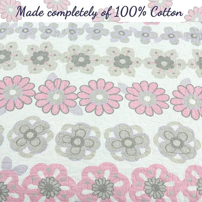 Cozy Line Home Fashions Light Purple Lavender Pink Floral 100% Cotton Reversible Quilt Bedding Set, Bedspread, Coverlet for Girls (Lilac Flower, Twin - 2 Piece)