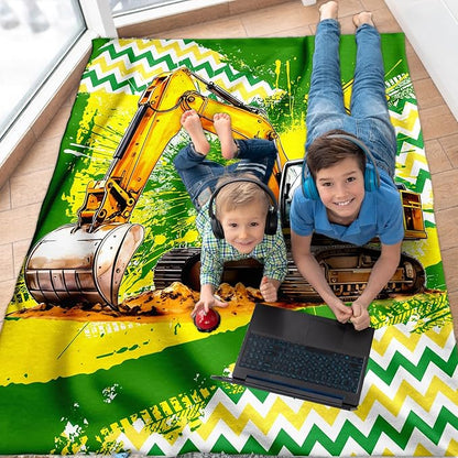 Blanket for Boys, Excavator Throw Blanket Gifts for Kids Teens, 50"x60" Cool Flannel Construction Blankets Gift for Son Cars Lovers Lightweight Throws for Couch Sofa Bed Decor