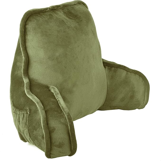 Home Soft Things Super Soft Bedrest Reading Pillow, Lounger Backrest Pillow for Sitting in Bed with Arms Pockets, 20" x 18" x 17", Sage
