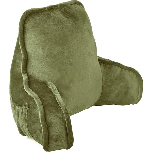 Home Soft Things Super Soft Bedrest Reading Pillow, Lounger Backrest Pillow for Sitting in Bed with Arms Pockets, 20" x 18" x 17", Sage