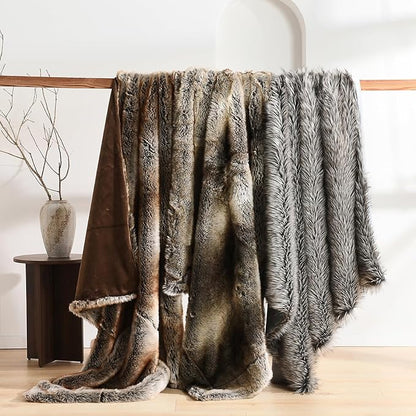 HORIMOTE HOME Luxury Plush Faux Fur Throw Blanket, Long Pile Grey with Black Tipped Blanket, Super Warm, Fuzzy, Elegant, Fluffy Decoration Blanket for Couch, Armchair, Sofa and Bed, 50''x 60''