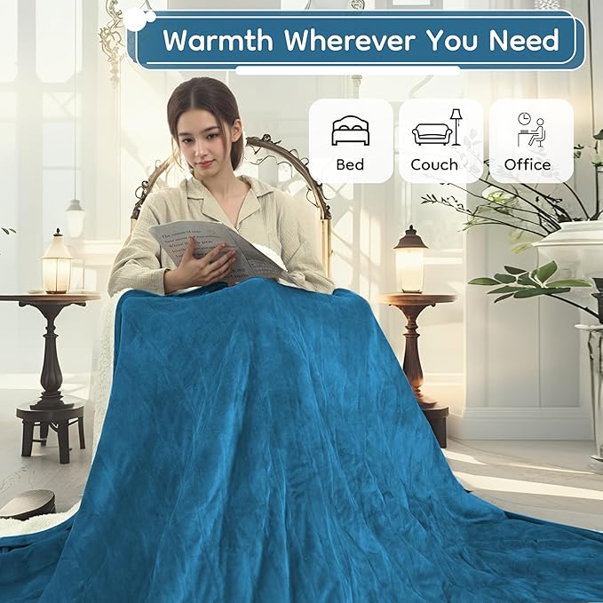Electric Heated Blanket Full Size - 72"x84", Soft Flannel Heating Blanket, 10 Heating Levels, 1-12 H Auto Shut Off, Breathable Warm and Washable for Bed, Lake Blue