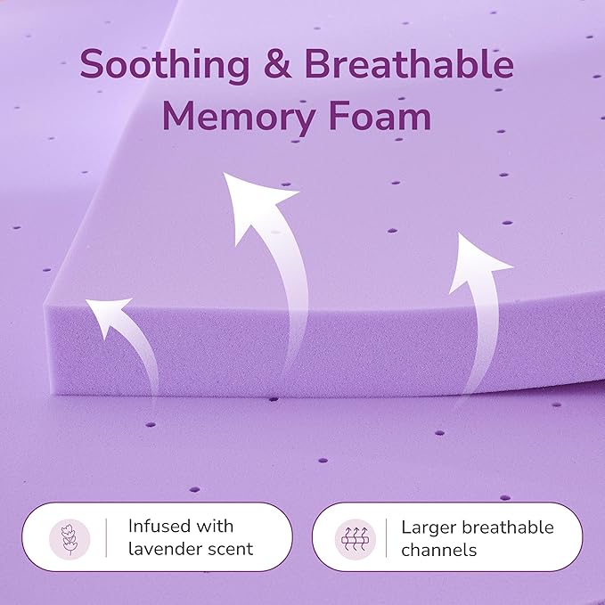 3 Inch Full Lavender Infusion Memory Foam Mattress Topper for Relaxing Sleep, Ventilated & Pressure Relieving, CertiPUR-US Certified, Medium Firm Topper in a Box, Full Size, 54"x75"