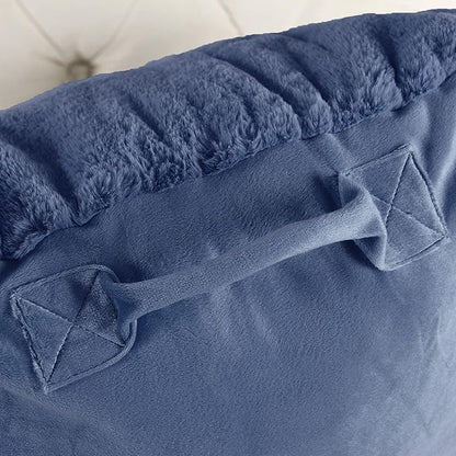 Home Soft Things Fox Faux Fur Bedrest Reading Pillow with DIY Filling, Need Assembly, Backrest Armrest Pillow Chair Back Support for Sitting up in Bed, Dark Blue, 28" x 30" x 17"