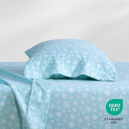 Bare Home Flannel Sheet Set Prints, 100% Cotton, Velvety Soft Heavyweight - Double Brushed Flannel for Extra Softness & Comfort - Deep Pocket - Bed Sheets (Twin, Snowdrift)