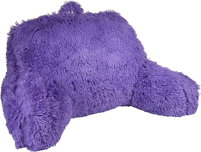 Klear Vu Shaggy Reading Pillow Back Rest Body Pillow for Adults and Kids, Lumbar and Arm Support on Bed, Chair, Couch, Sofa and Floor, 30" x 21", One Size, Purple Rain
