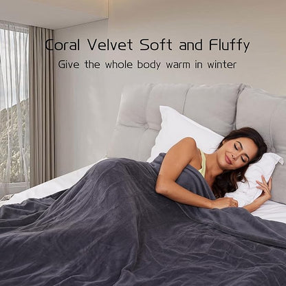 Electric Heated Blanket 72"x84" Full Size, Soft Coral Fleece with 4 Heating Levels and 10 Hours Auto-Off, Machine Washable, Cozy Plush Fabric for Home, Dark Gray