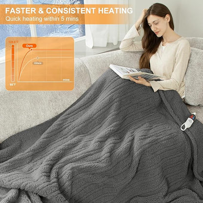 Heated Blanket Full Size 72"X84" Grey - Soft Double Sided Sherpa Electric Blanket Full Size with LED Display, 6 Heating Levels & 10 hrs Timer, Machine Washable & Fast Heating, Gift for Women