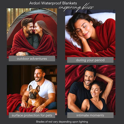 Waterproof Blanket King Size, Red & Black, 82x82"- Water Proof and Stain Resistant Blankets for Couples Bed Intimacy, Fleece Moisture Absorbent, Layered Sheet Protector, Leakproof Protective Top Cover