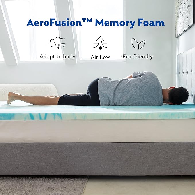MLILY 4 Inch Queen Memory Foam Mattress Topper with Gel Infusion, Cooling Pad in a Box, CertiPUR-US Certified, 60”x80”, Blue