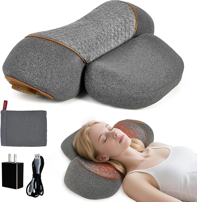 Neck Pillow - 3-in-1 Neck Pillow with Battery, Travel Neck Massage Pillow for Shoulder Pain Relief, Deep Tissue Pain Relief with Heat and Stretching, Neck Hump Corrector for Women
