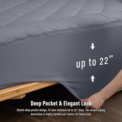 King Size Mattress Pad Cotton Top Mattress Cover Quilted Fitted Mattress Protector with 18-22" Deep Pocket Down Alternative Fill Noiseless & Breathable (King, Dark Grey)